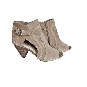 Vince Camuto Ennley Size 11 Suede Open Peep Toe Cut Out Shootie Zip Heel Leather